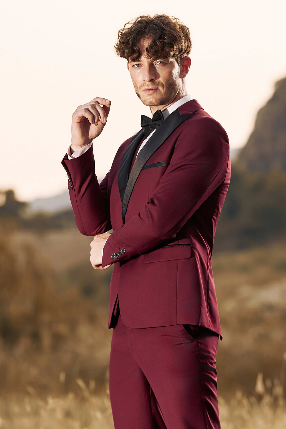 3 Pieces Peak Lapel Burgundy Men's Prom Suits - Image 4