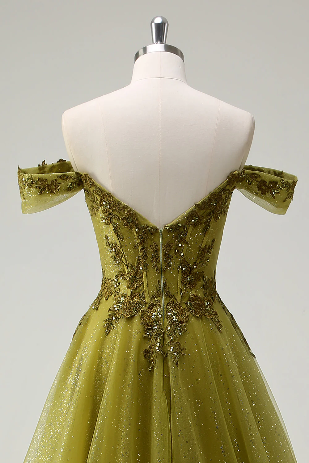 A-Line Army Green Off The Shoulder Long Prom Dress with Slit - Image 5