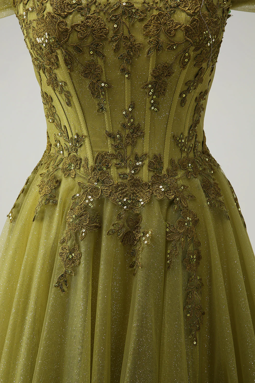 A-Line Army Green Off The Shoulder Long Prom Dress with Slit - Image 7