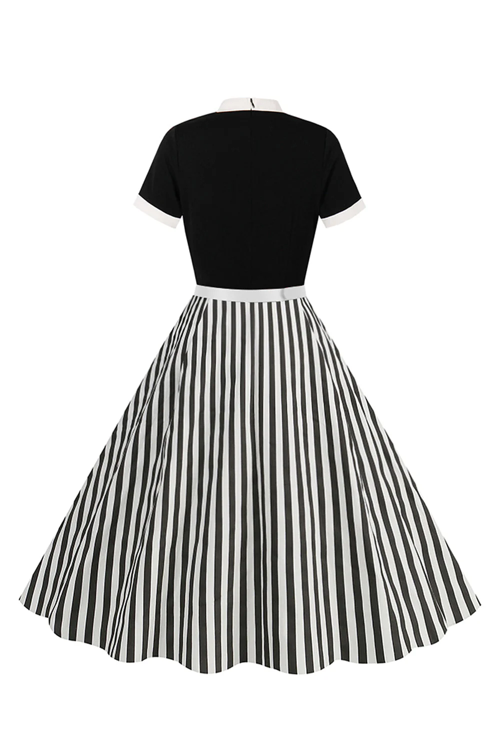 A Line Black Pinstripe 1950s Swing Dress with Short Sleeves - Image 2