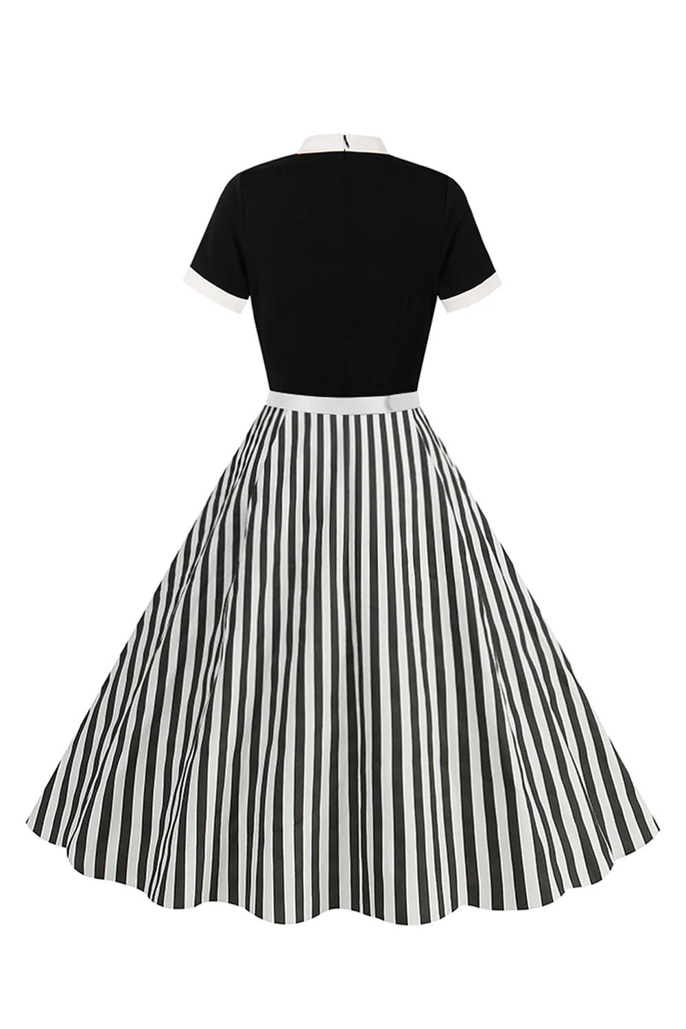 A Line Black Pinstripe 1950s Swing Dress with Short Sleeves - Image 3
