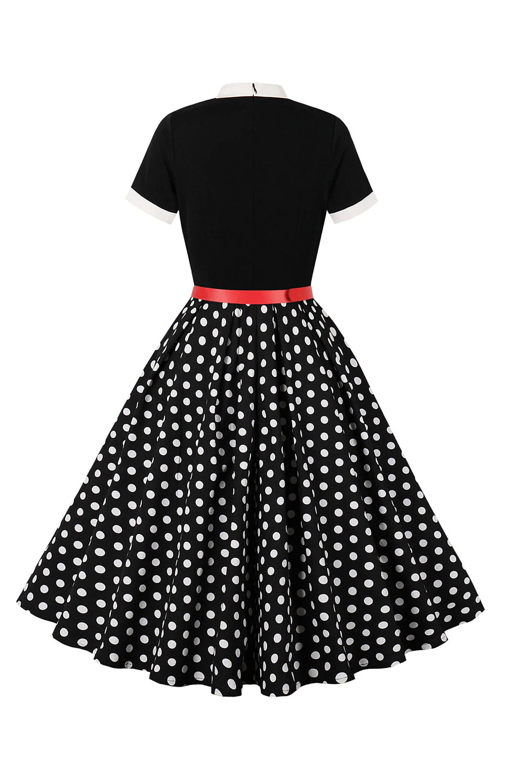 A Line Black Polka Dots Short Sleeves 1950s Dress with Belt - Image 2