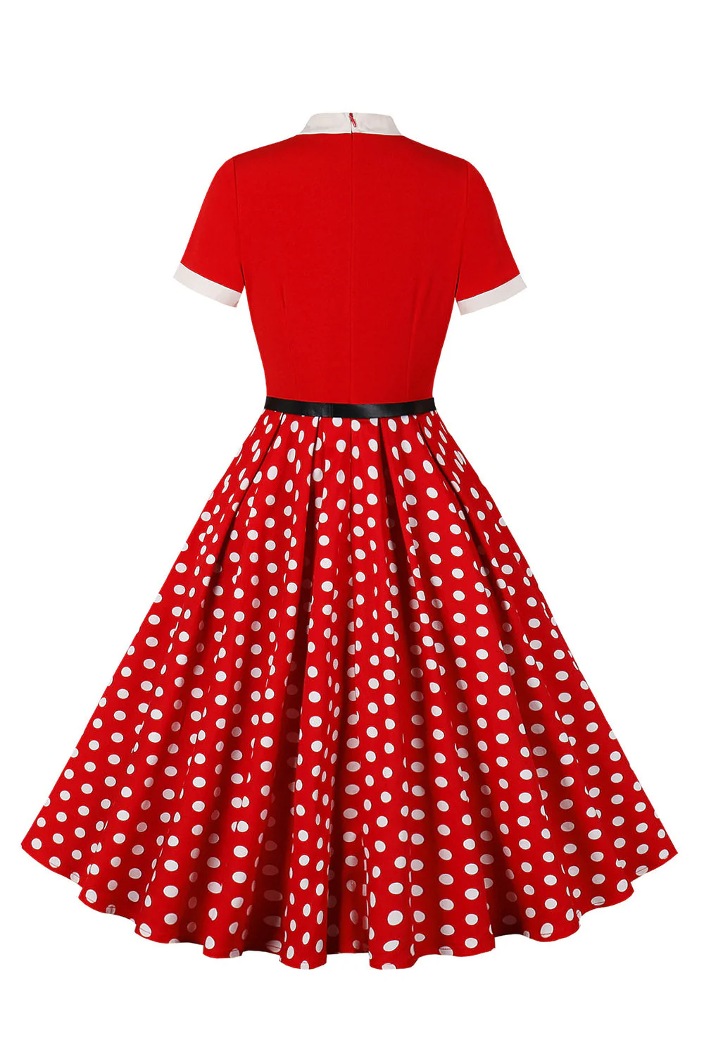 A Line Black Polka Dots Short Sleeves 1950s Dress with Belt - Image 5
