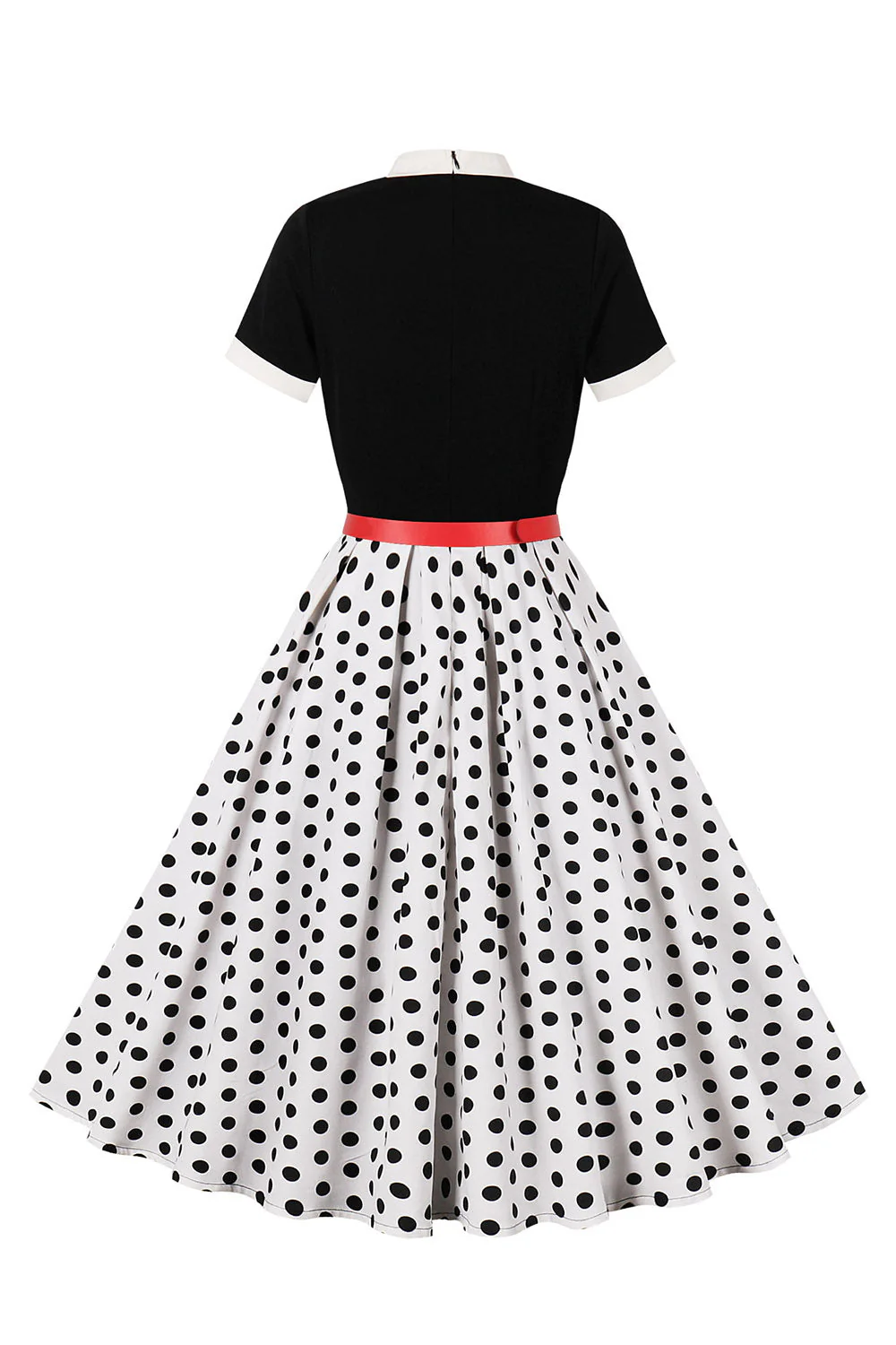 A Line Black Polka Dots Short Sleeves 1950s Dress with Belt - Image 8