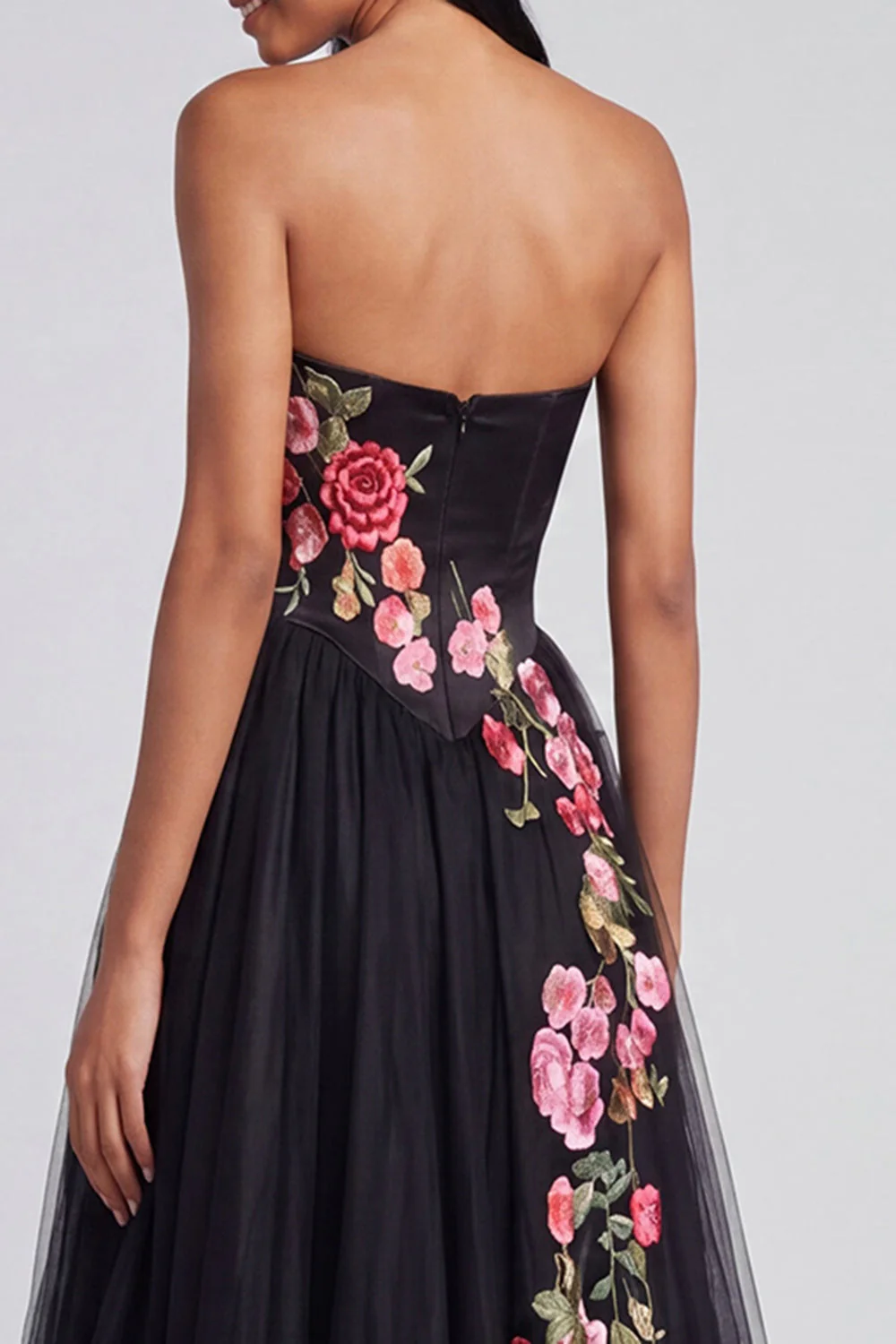 A-Line Black Sweetheart Tulle Floral Long Formal Dress - Image 4