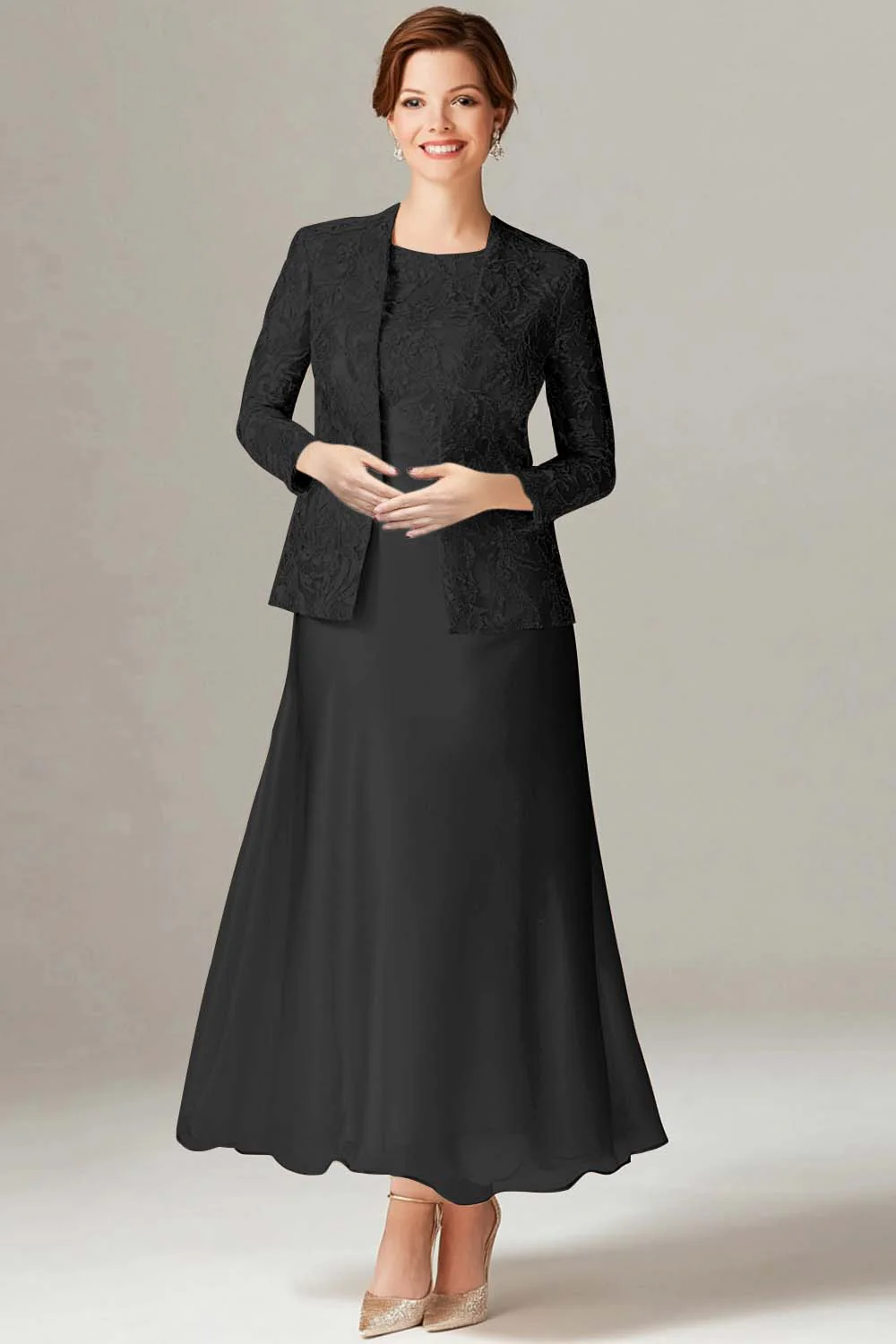 A-Line Champagne Chiffon 2-Piece Mother of the Bride Dress - Image 4