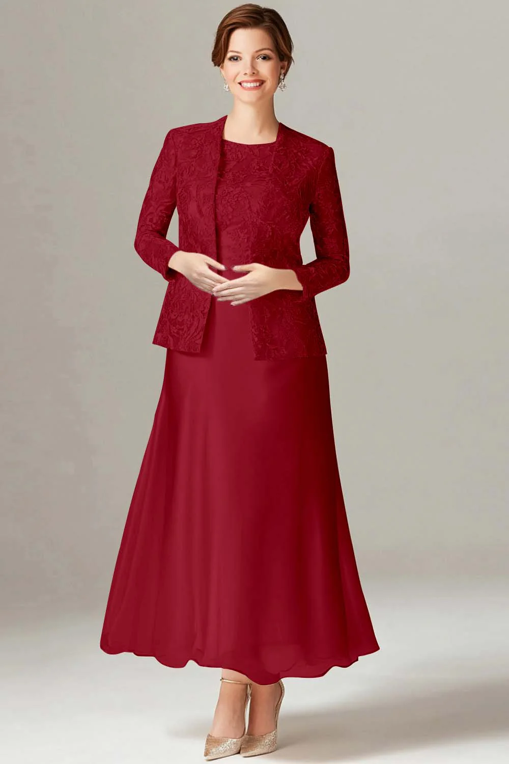 A-Line Champagne Chiffon 2-Piece Mother of the Bride Dress - Image 6