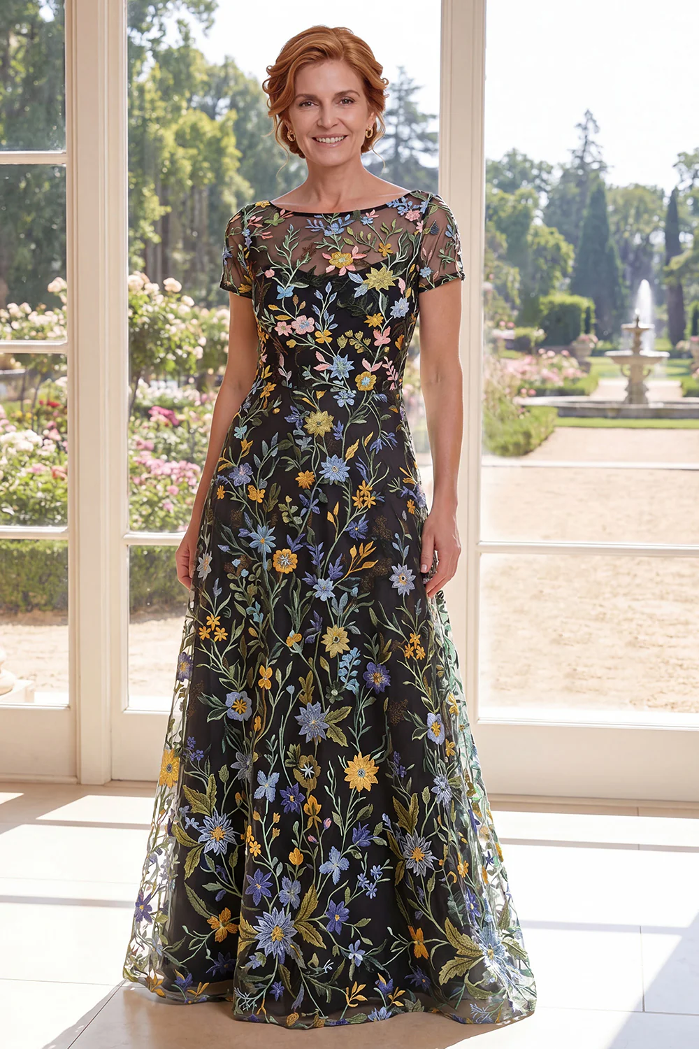 Green A-Line Short Sleeves Embroidered Mother Of the Bride Dress - Image 5