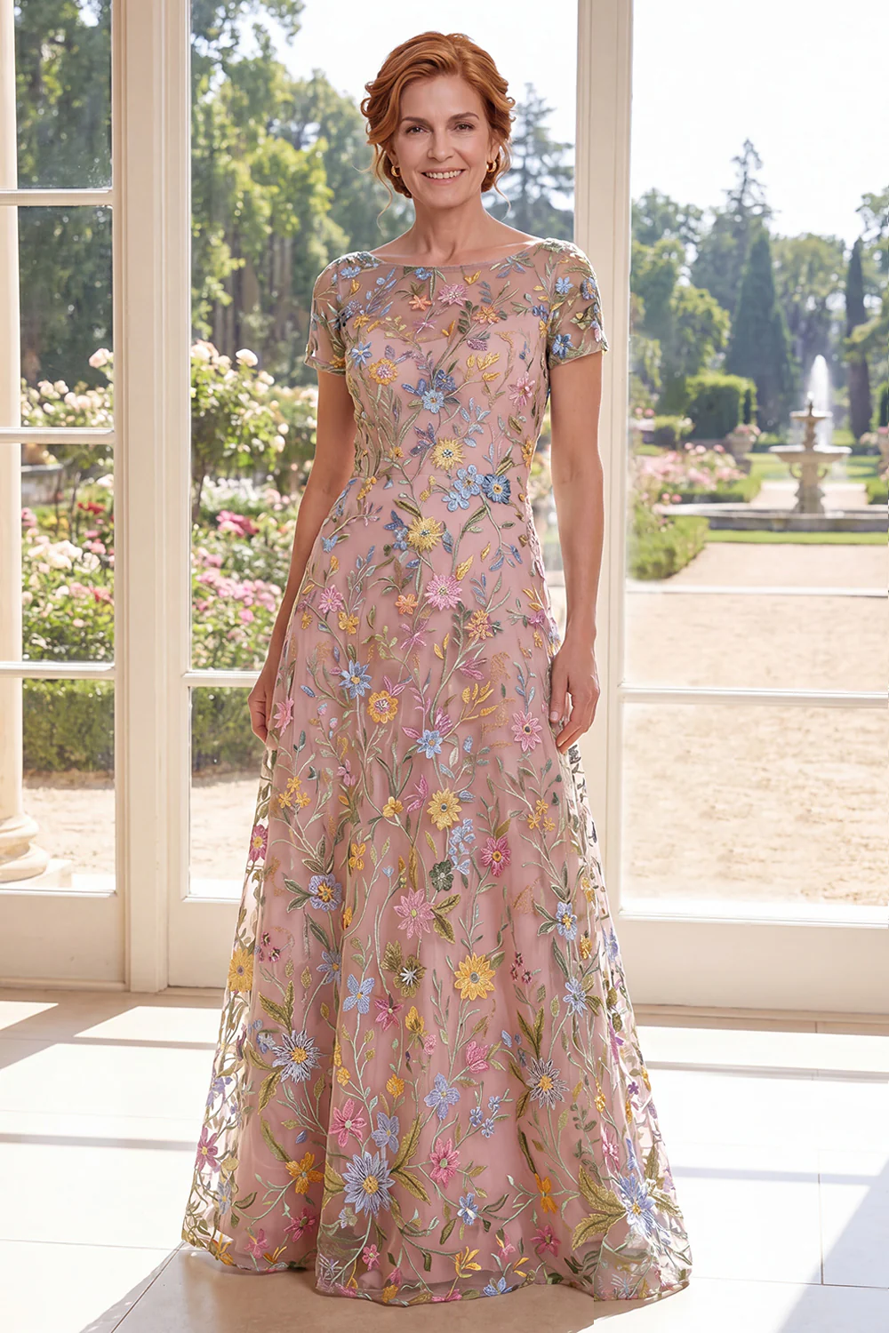 Green A-Line Short Sleeves Embroidered Mother Of the Bride Dress - Image 8