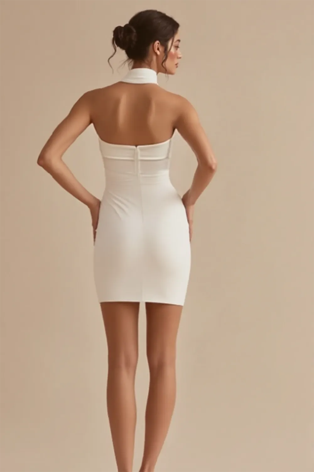 Halter Satin White Graduation Dress - Image 4