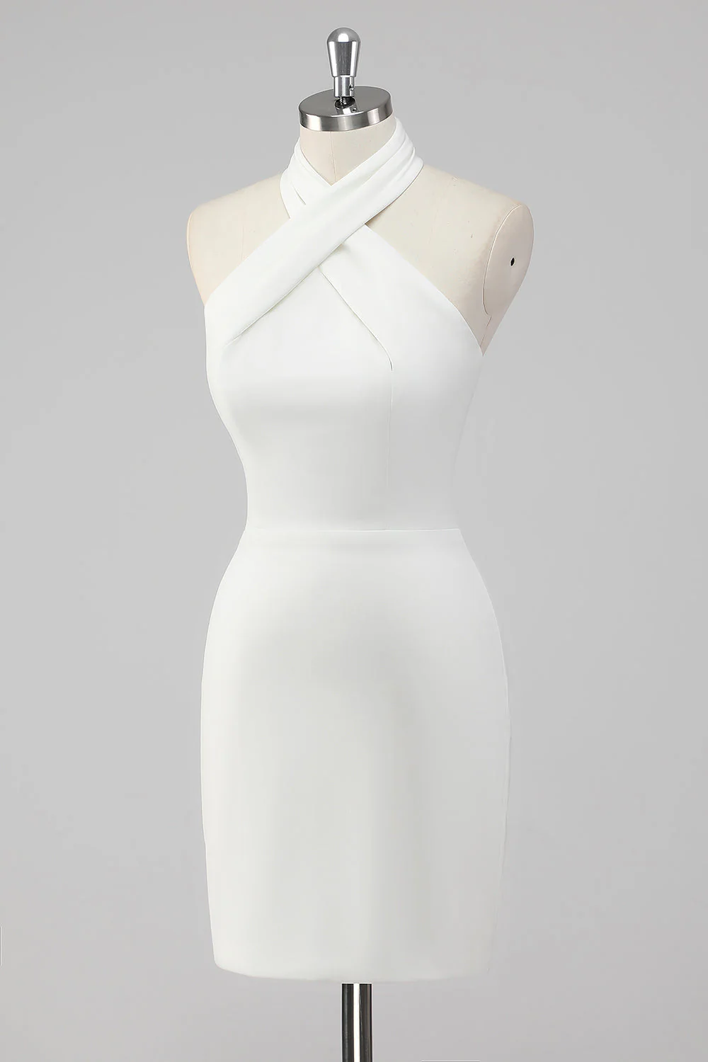 Halter Satin White Graduation Dress - Image 5