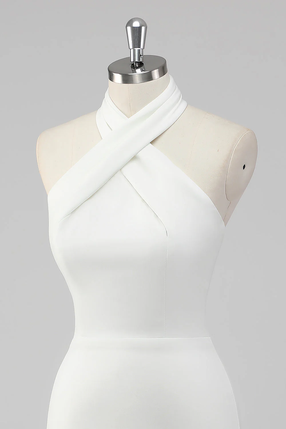 Halter Satin White Graduation Dress - Image 8