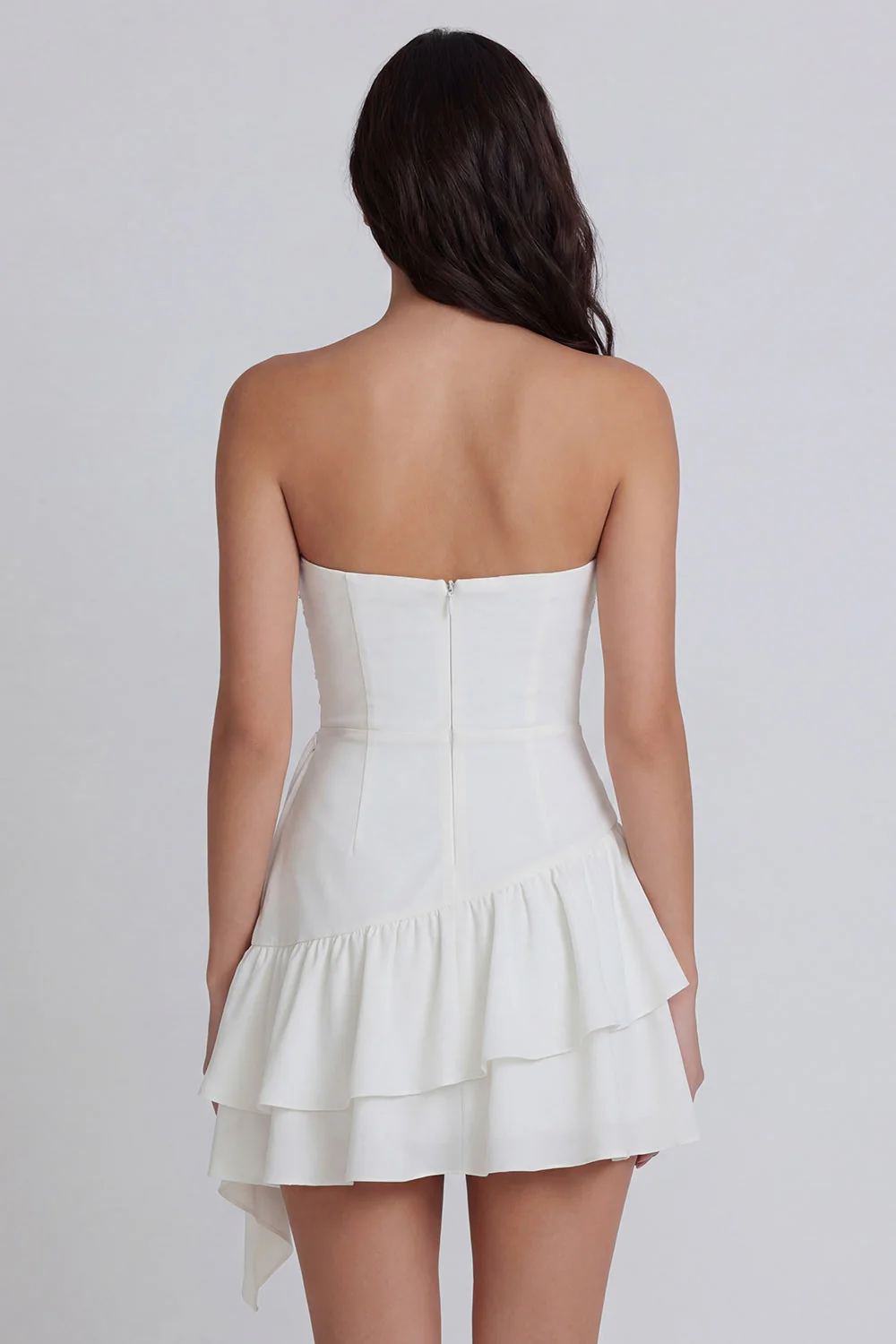 A-Line Ivory Strapless Ruched Graduation Dress with Ruffles - Image 2
