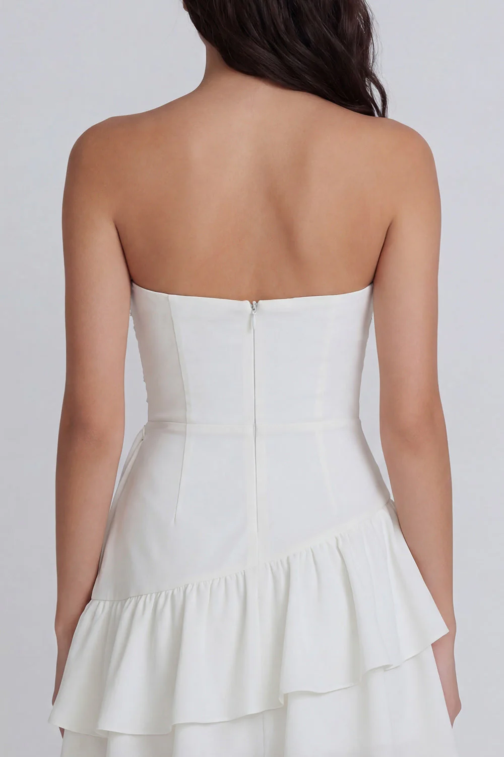 A-Line Ivory Strapless Ruched Graduation Dress with Ruffles - Image 4