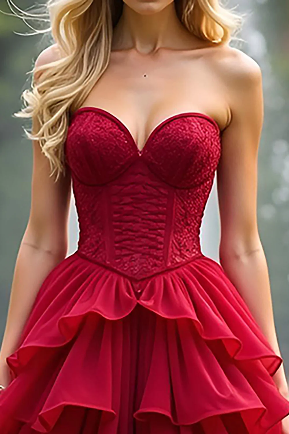 A Line Lace Red Sweetheart Long Prom Dress - Image 2