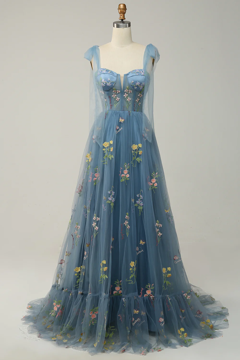 A-line Lilac Embroidery Corset Long Prom Dress - Image 11
