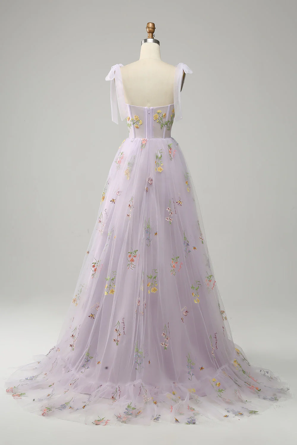A-line Lilac Embroidery Corset Long Prom Dress - Image 7