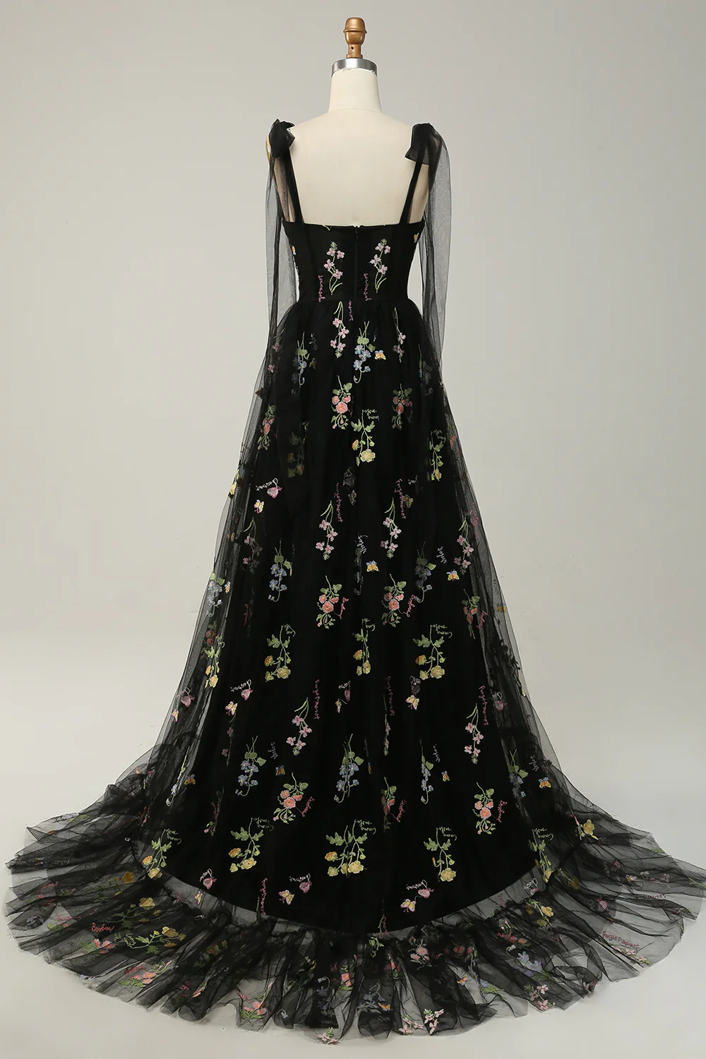 A-line Lilac Embroidery Corset Long Prom Dress - Image 9