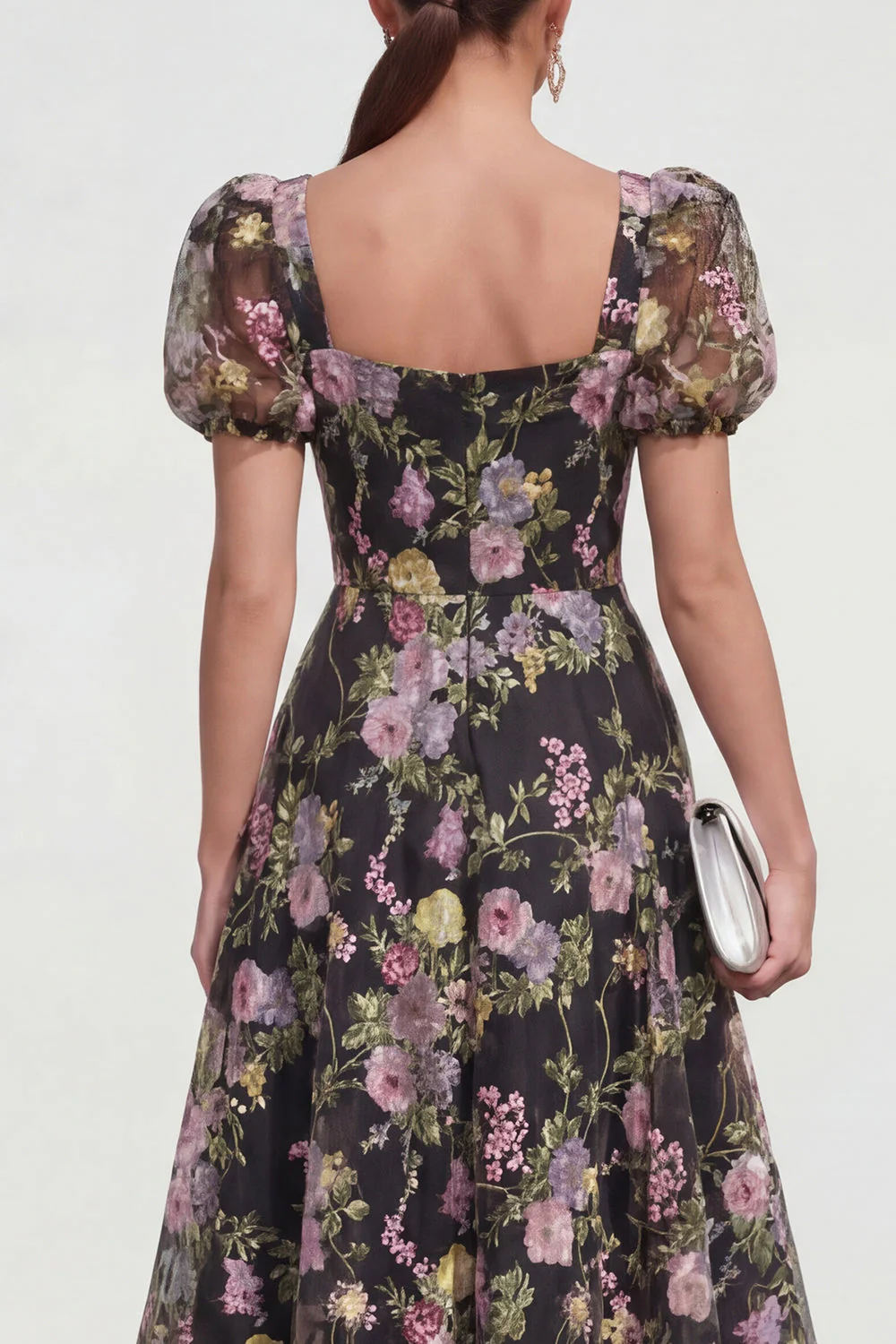 A Line Midi Multi Floral Dress with Puff Sleeves - Image 4