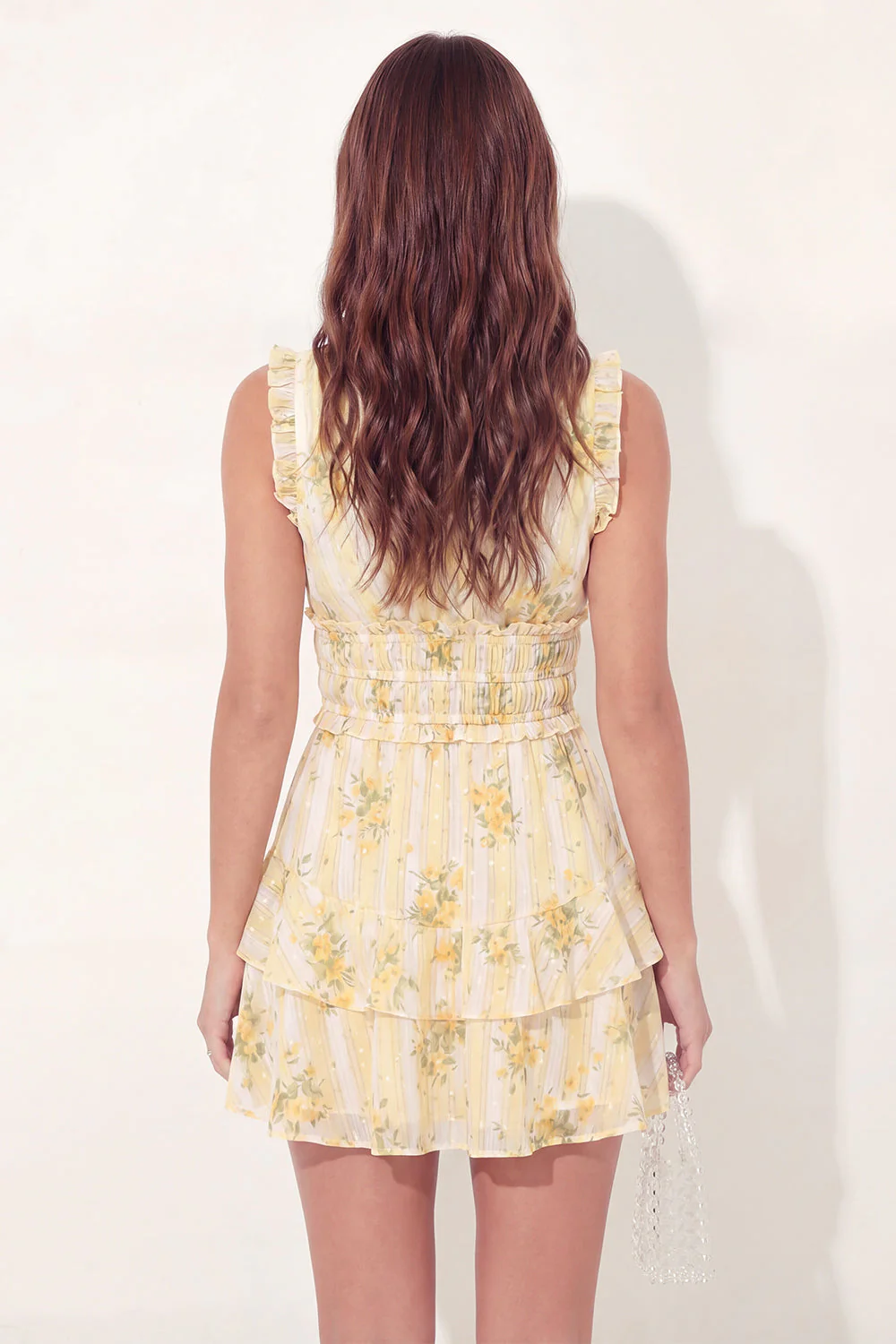 A-Line Mini Yellow Floral V-Neck Graduation Dress with Ruffles - Image 2