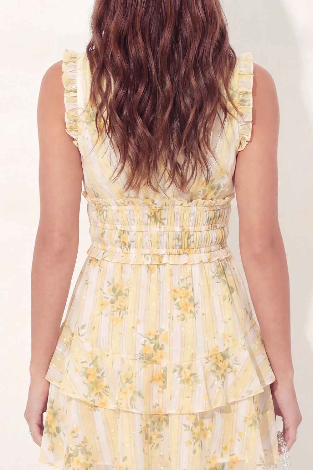 A-Line Mini Yellow Floral V-Neck Graduation Dress with Ruffles - Image 5