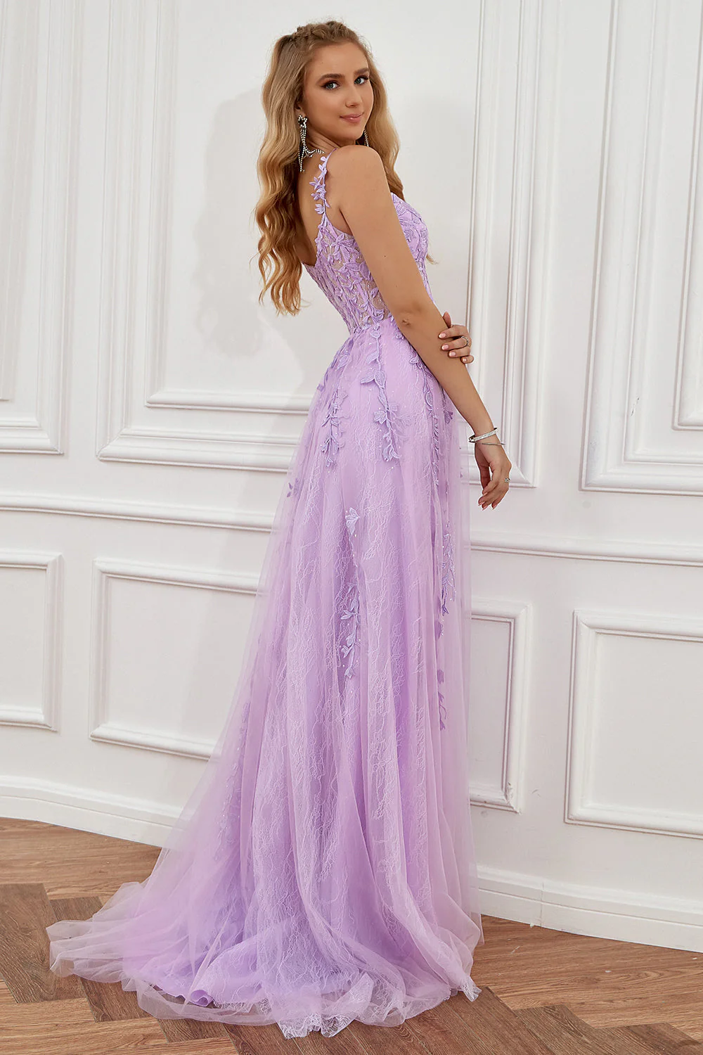 A Line Off the Shoulder Hot Pink Long Prom Dress with Appliques - Image 13