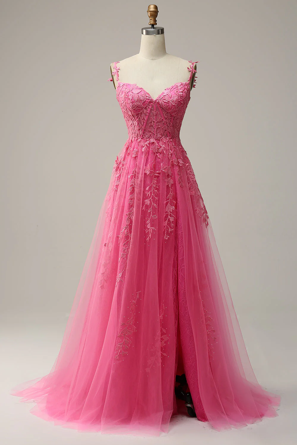 A Line Off the Shoulder Hot Pink Long Prom Dress with Appliques - Image 5