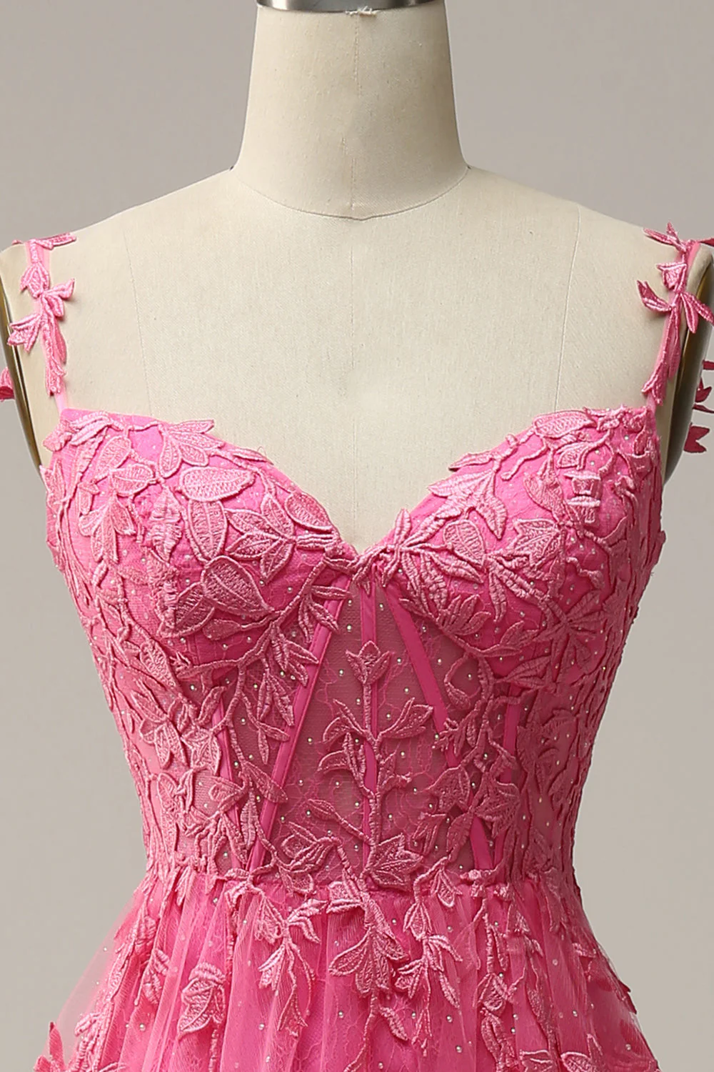 A Line Off the Shoulder Hot Pink Long Prom Dress with Appliques - Image 7
