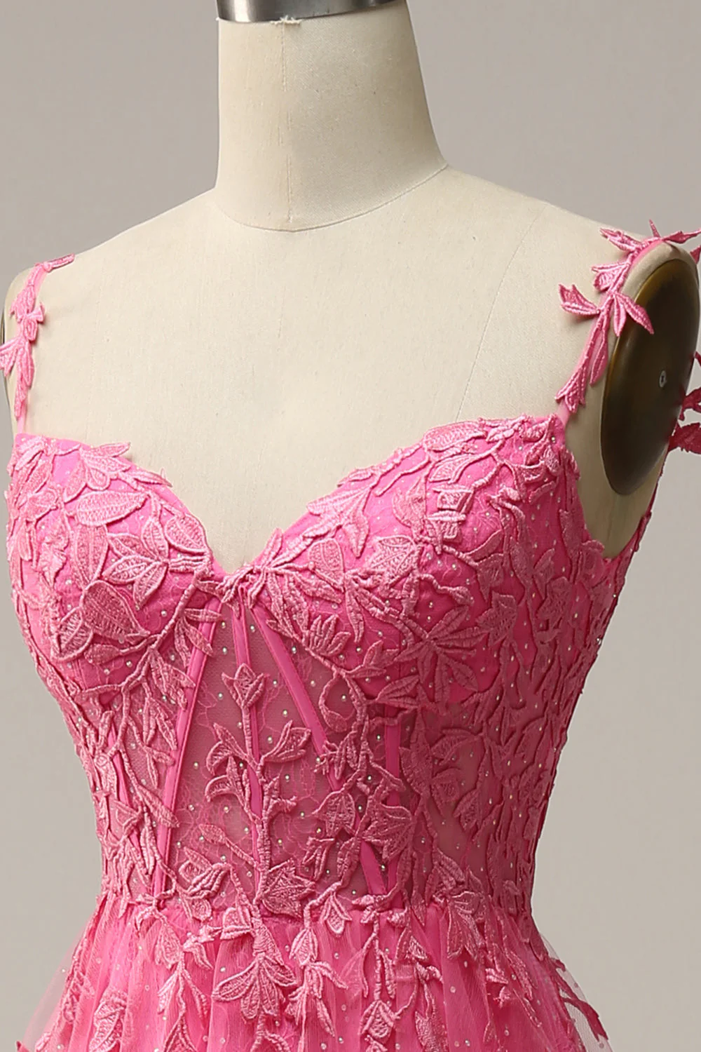 A Line Off the Shoulder Hot Pink Long Prom Dress with Appliques - Image 9