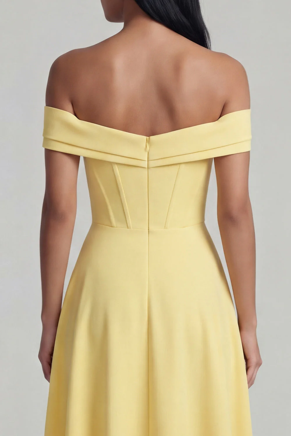 A-Line Off the Shoulder Yellow Corset Maxi Dress with Slit - Image 5