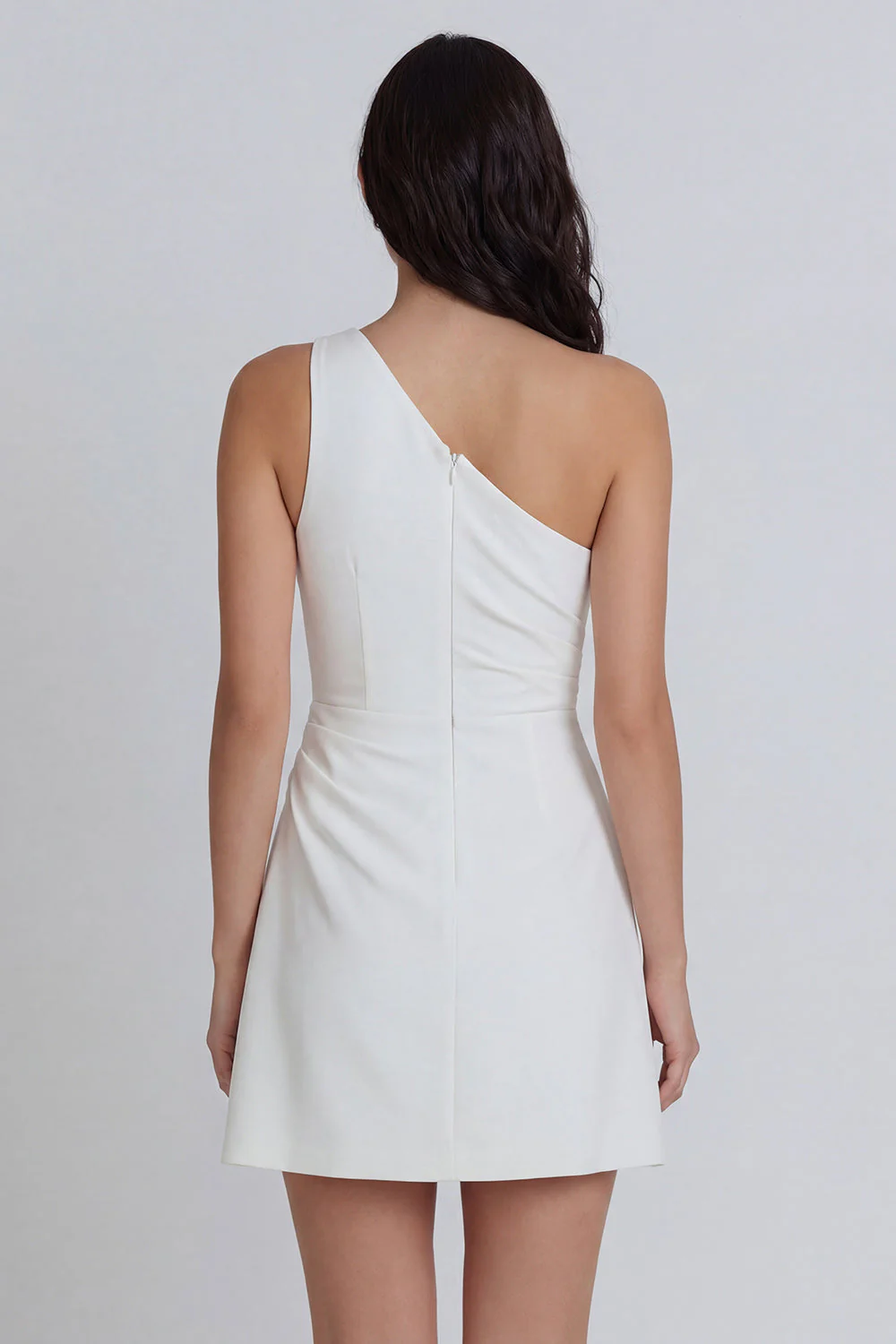 A-Line One Shoulder Ruched Little White Dress - Image 2