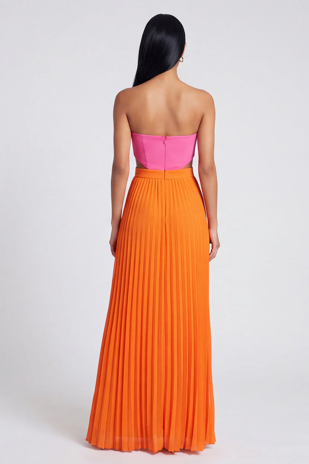 A-Line Pink and Orange Sweetheart Pleated Maxi Dress - Image 2