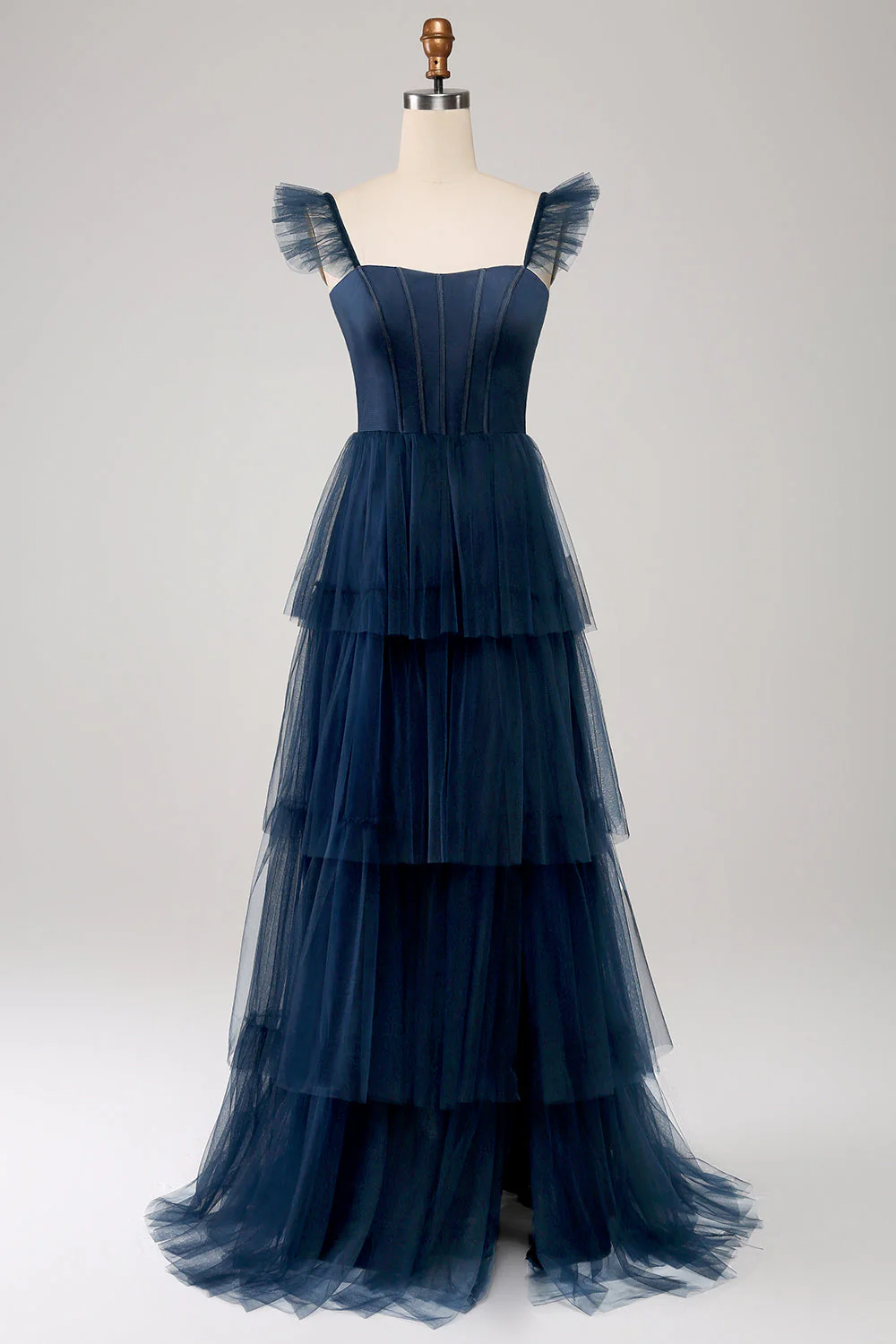 A Line Spaghetti Straps Long Tulle Eucalyptus Bridesmaid Dress - Image 11