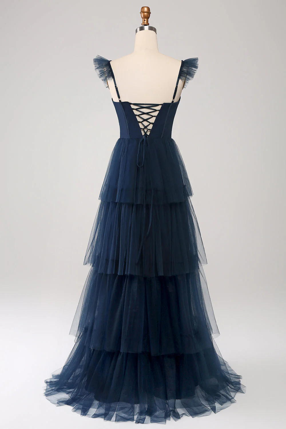 A Line Spaghetti Straps Long Tulle Eucalyptus Bridesmaid Dress - Image 12