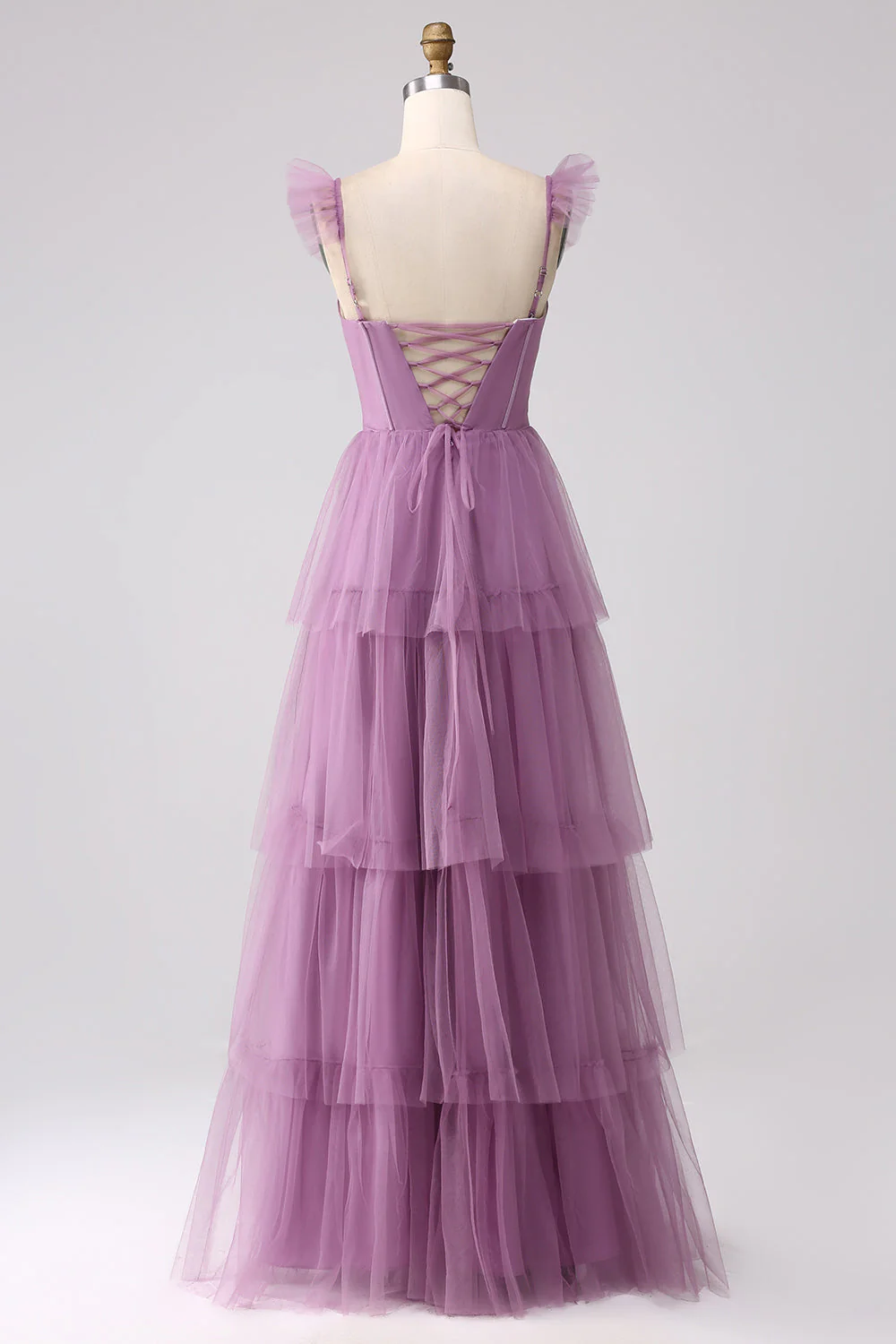 A Line Spaghetti Straps Long Tulle Eucalyptus Bridesmaid Dress - Image 8