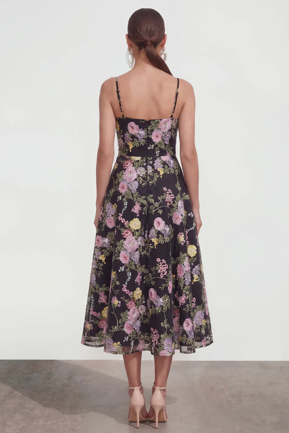 A Line Spaghetti Straps Midi Printed Multi Floral Dress - Image 2