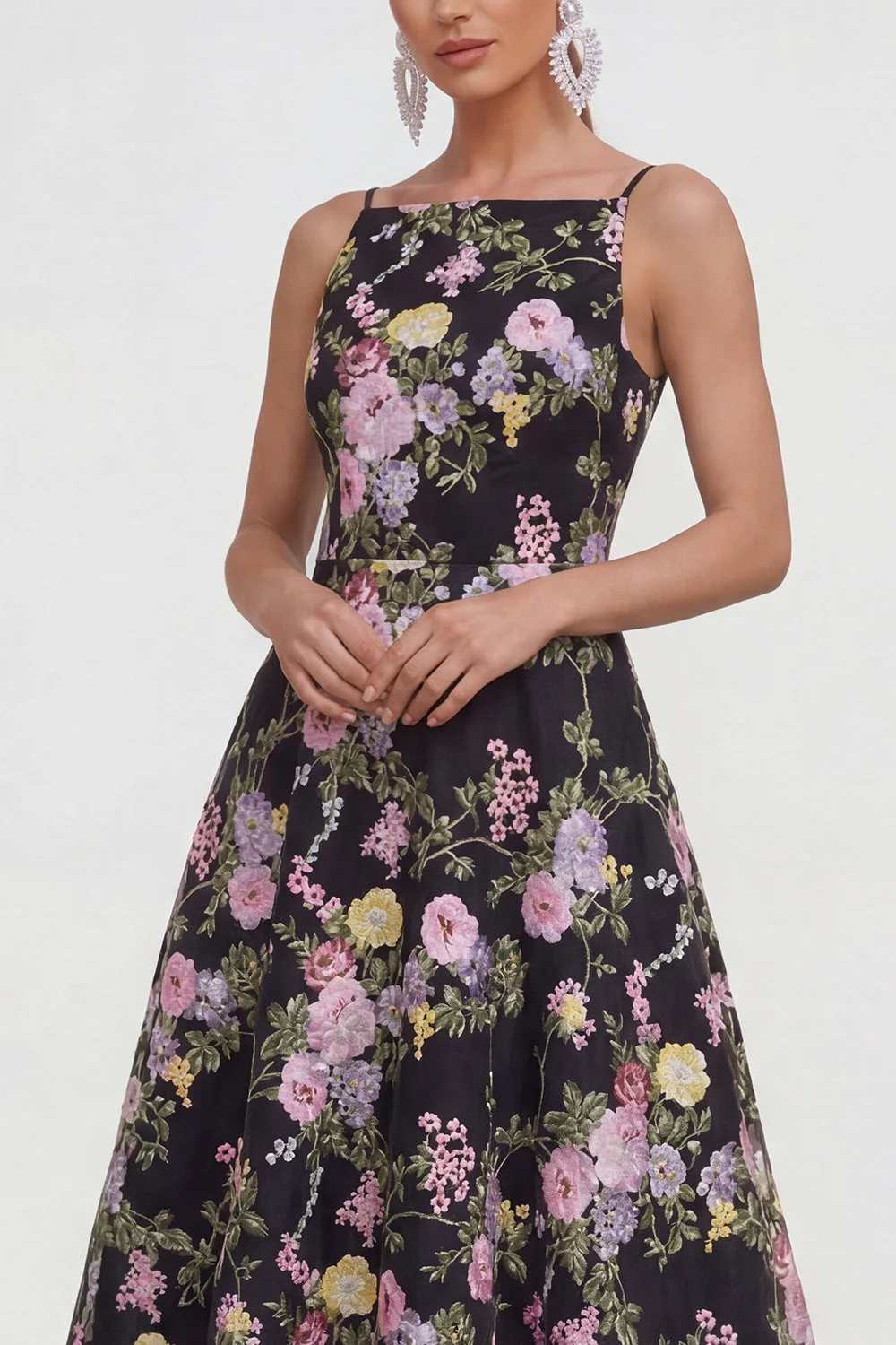 A Line Spaghetti Straps Midi Printed Multi Floral Dress - Image 3