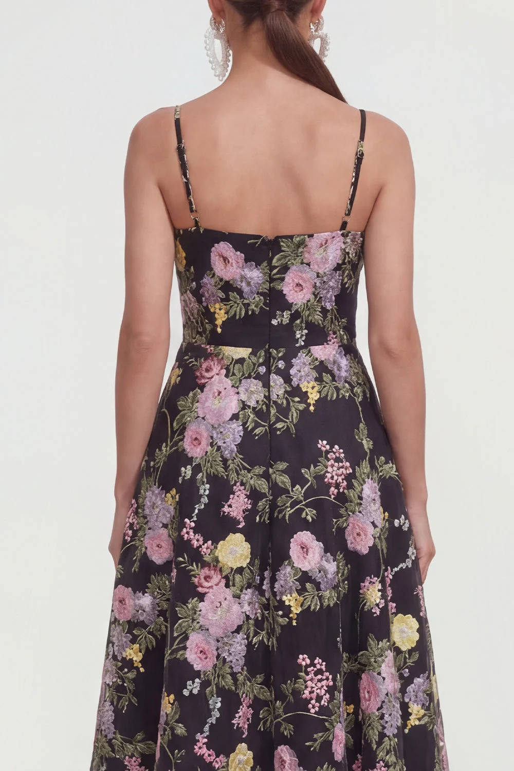 A Line Spaghetti Straps Midi Printed Multi Floral Dress - Image 4