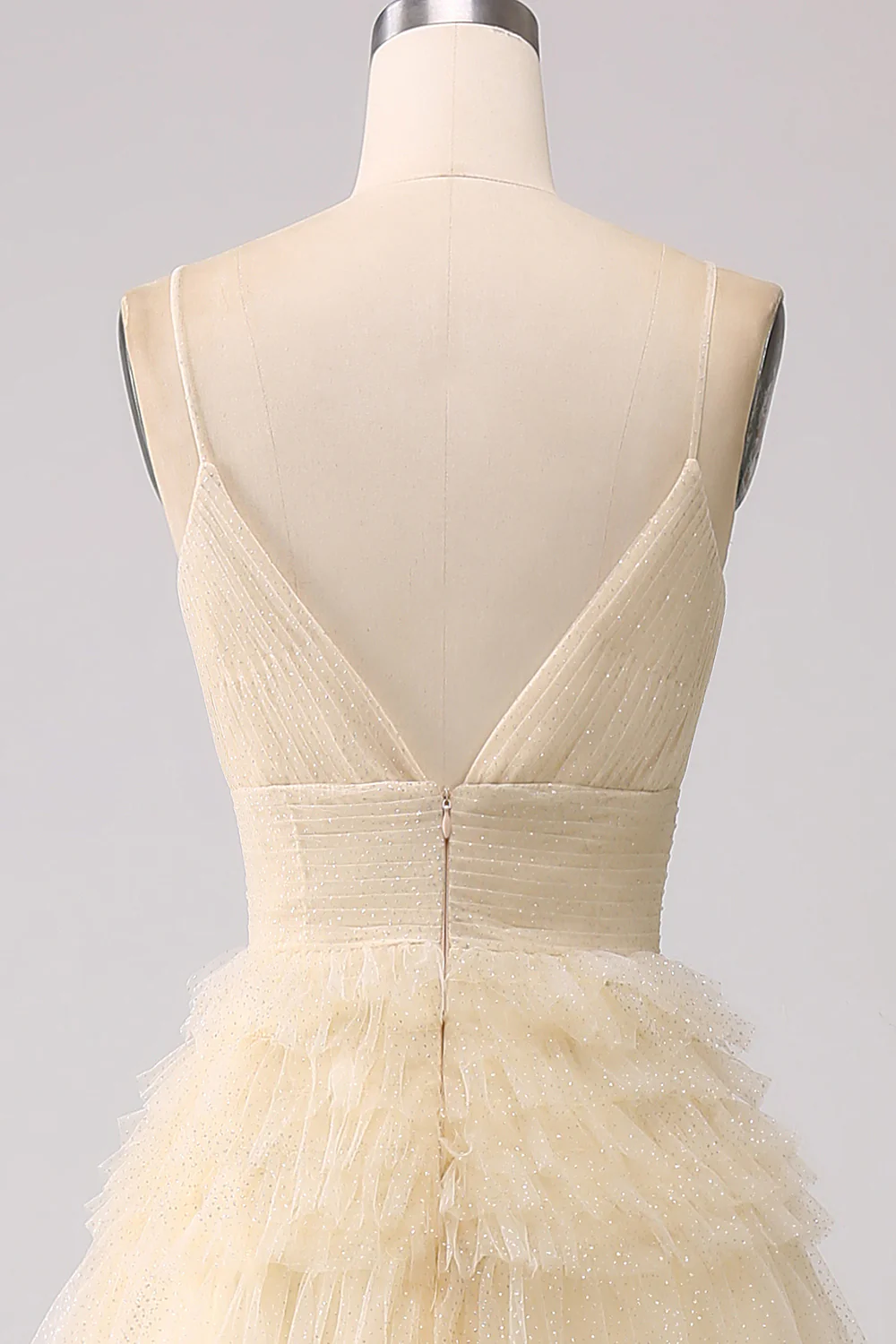 A Line Spaghetti Straps Navy Long Prom Dress with Ruffles - Image 10