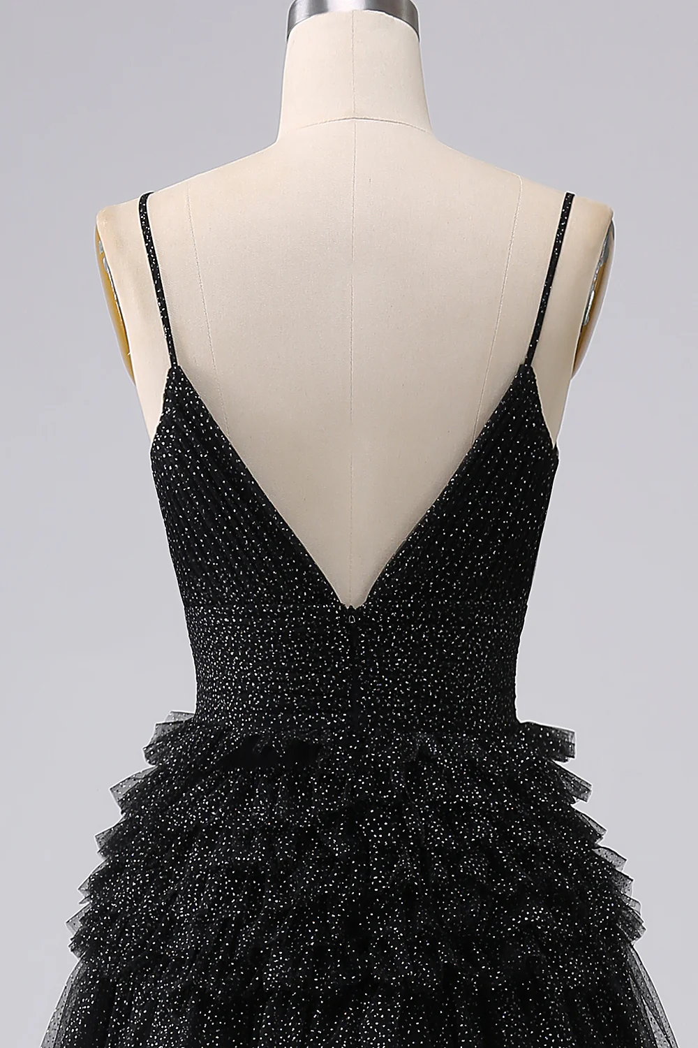 A Line Spaghetti Straps Navy Long Prom Dress with Ruffles - Image 14