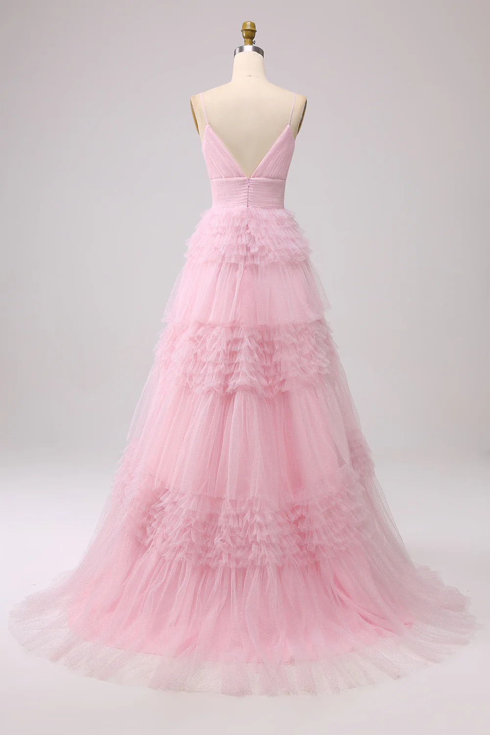 A Line Spaghetti Straps Navy Long Prom Dress with Ruffles - Image 16