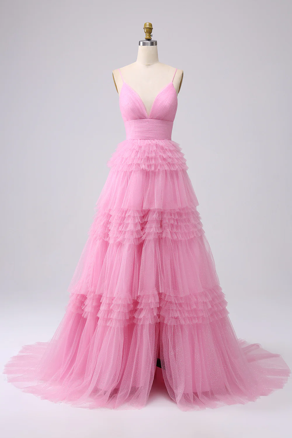 A Line Spaghetti Straps Navy Long Prom Dress with Ruffles - Image 19