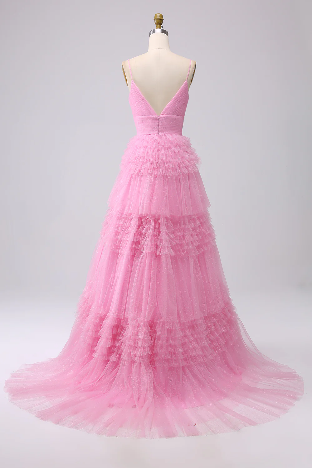 A Line Spaghetti Straps Navy Long Prom Dress with Ruffles - Image 20