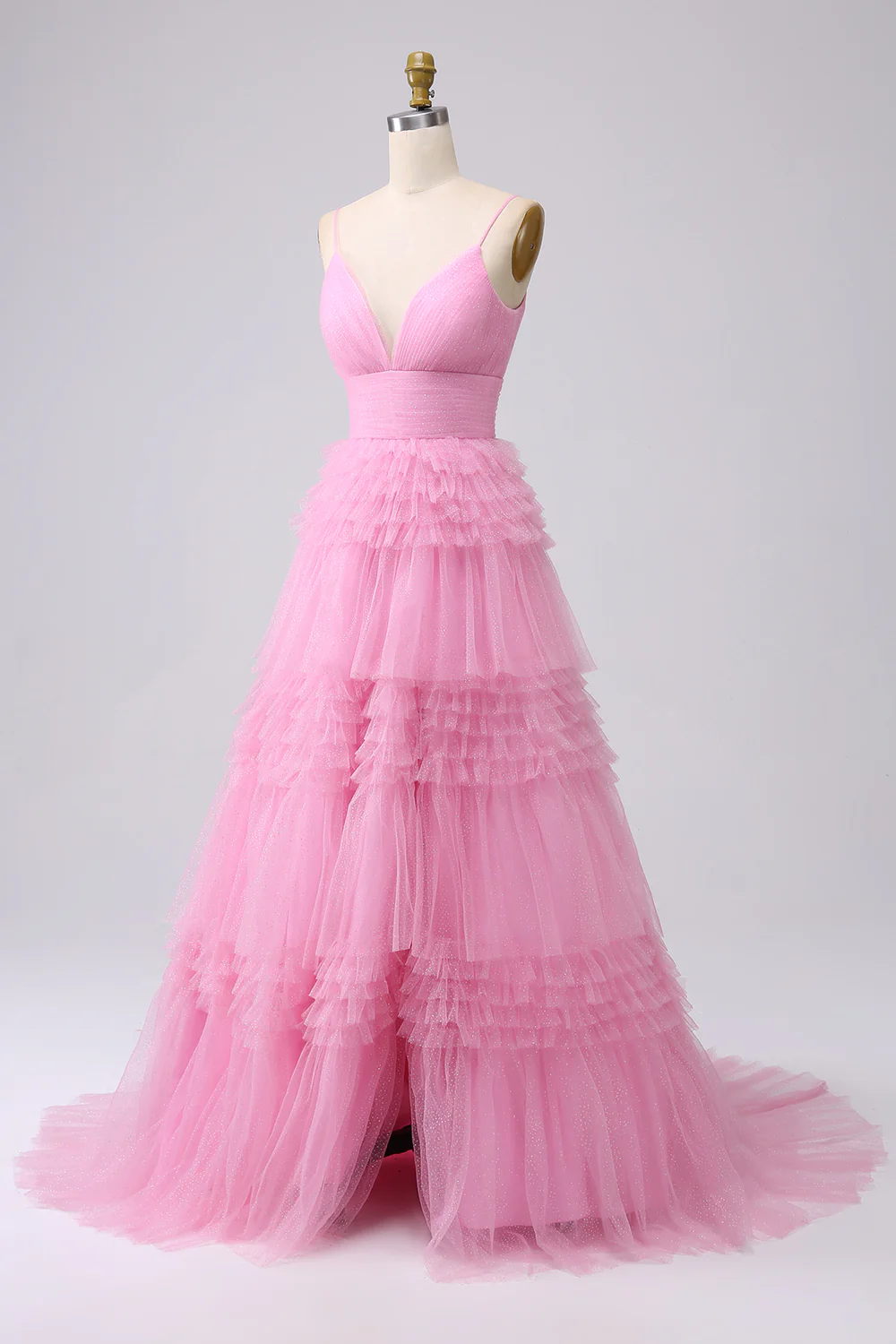 A Line Spaghetti Straps Navy Long Prom Dress with Ruffles - Image 21