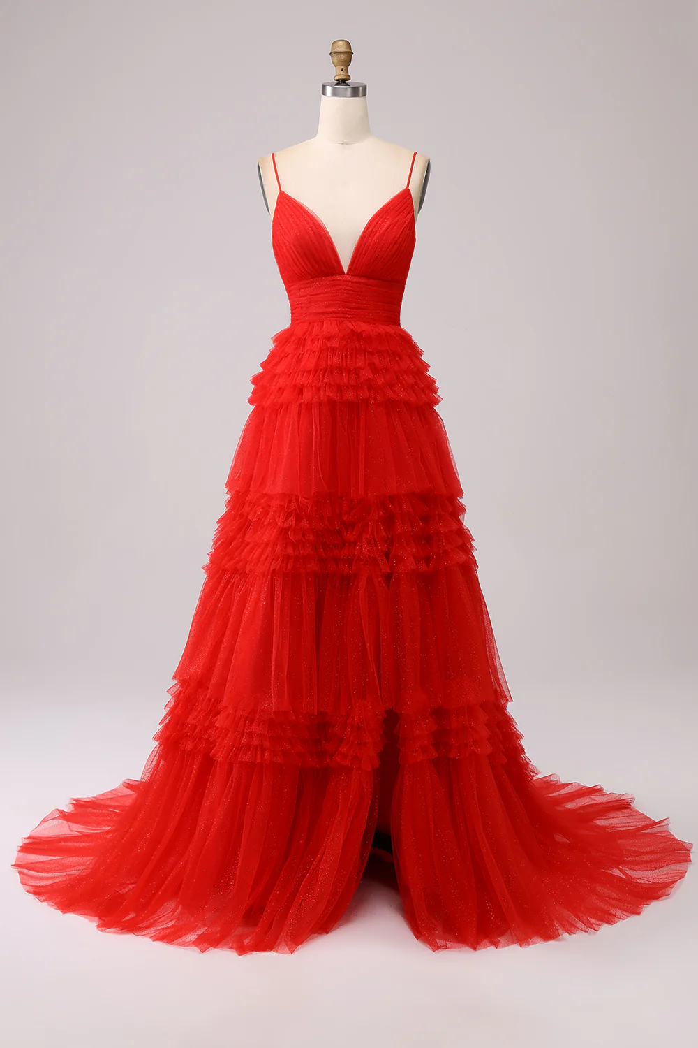 A Line Spaghetti Straps Navy Long Prom Dress with Ruffles - Image 24