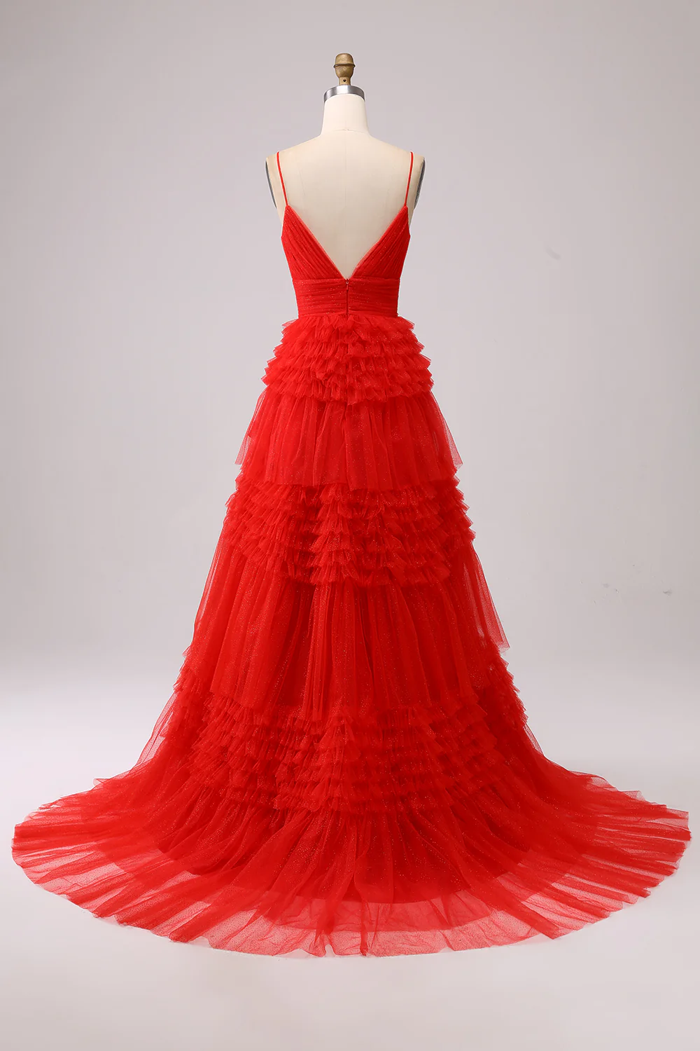 A Line Spaghetti Straps Navy Long Prom Dress with Ruffles - Image 25