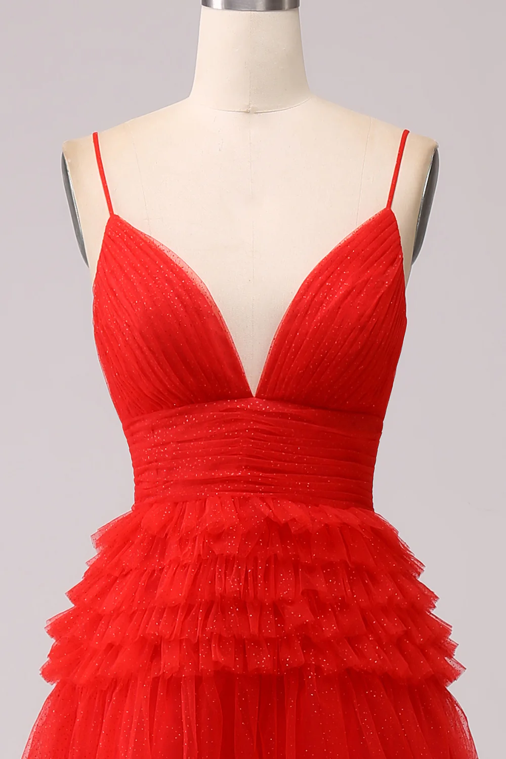A Line Spaghetti Straps Navy Long Prom Dress with Ruffles - Image 26