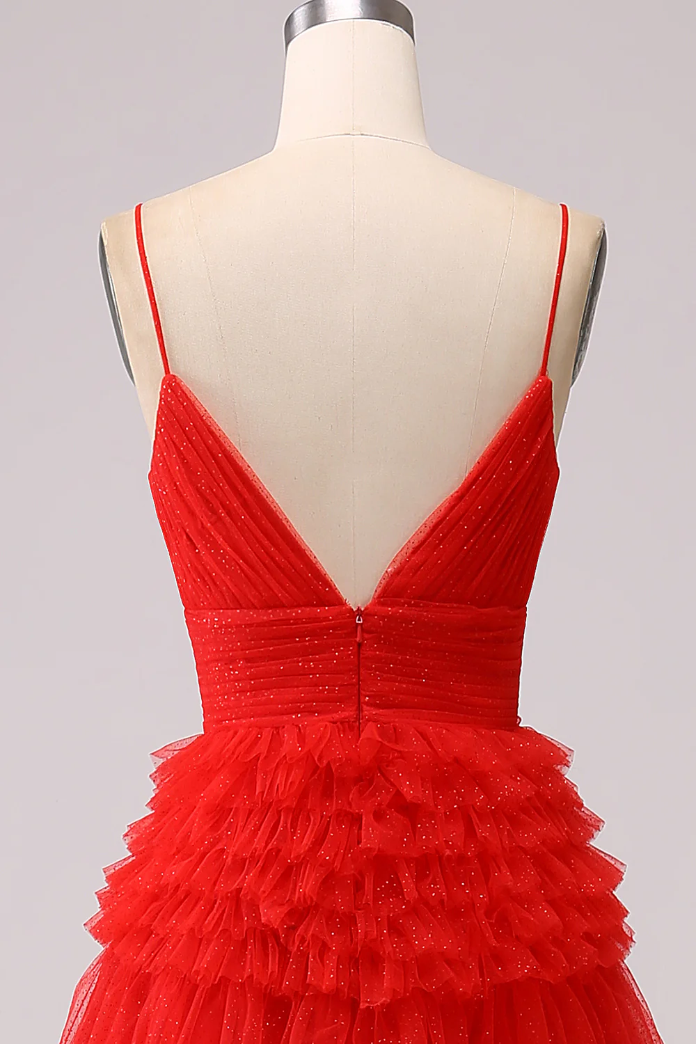 A Line Spaghetti Straps Navy Long Prom Dress with Ruffles - Image 27