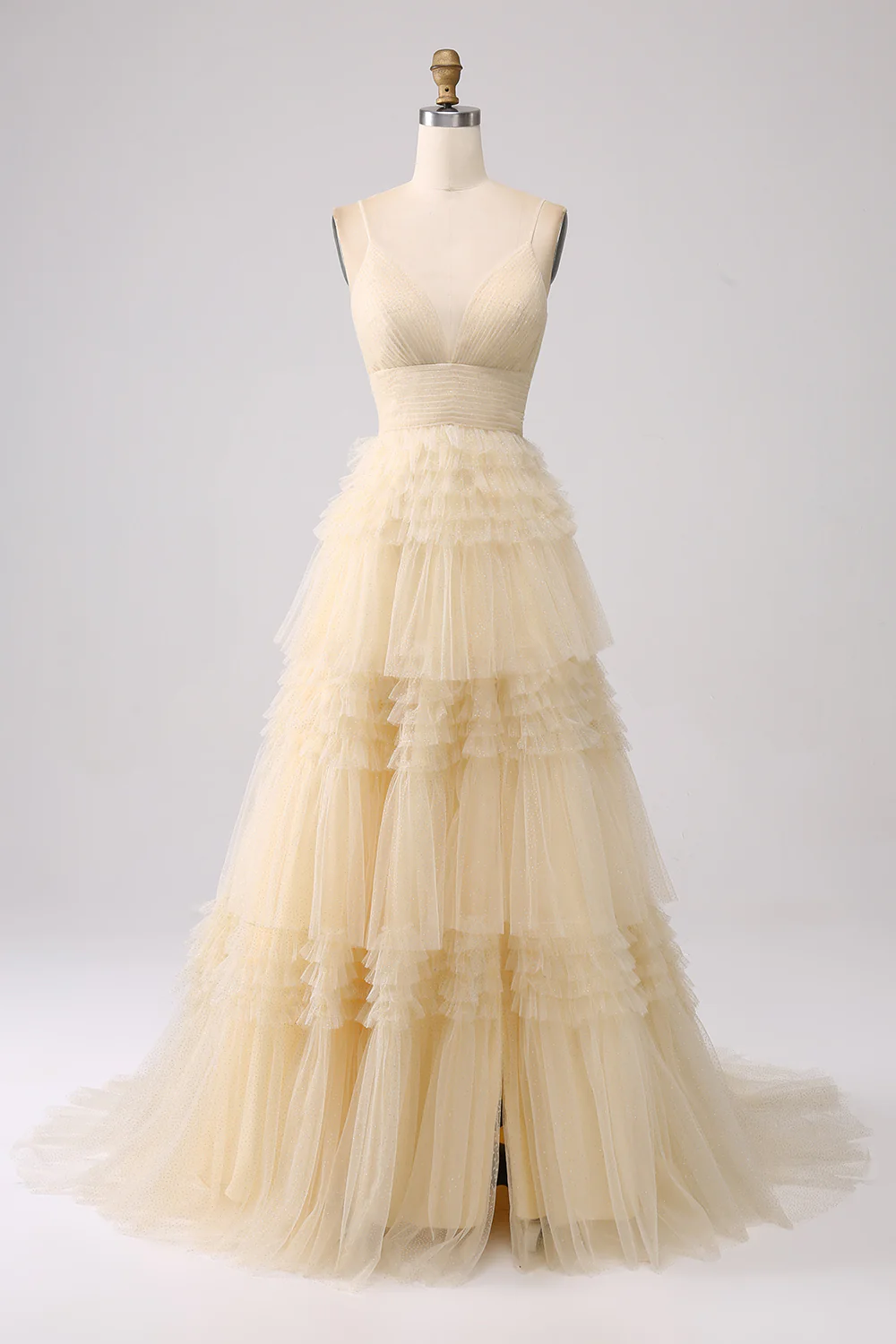 A Line Spaghetti Straps Navy Long Prom Dress with Ruffles - Image 7