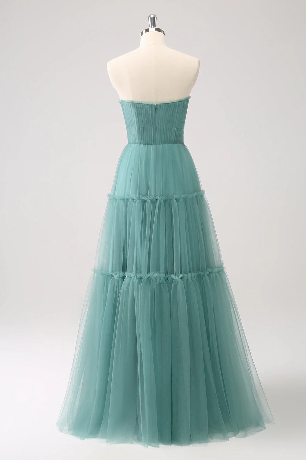 A-Line Strapless Corset Tulle Eucalyptus Bridesmaid Dress - Image 4